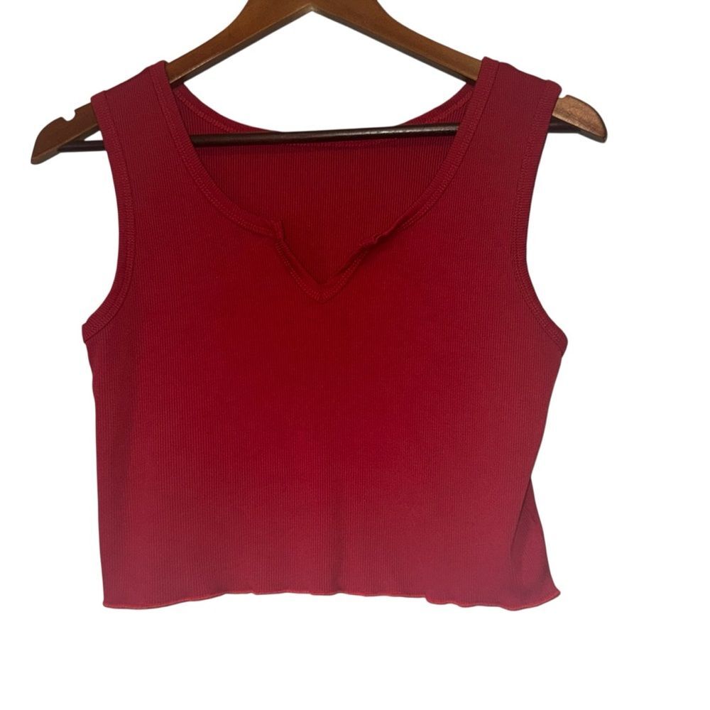 Red Ribbed Fitted Crop Tank Top